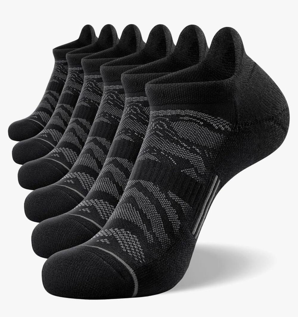 Fitrell No Show Athletic Socks 6 Pack Black Cushioned Low Cut Running Socks NIB